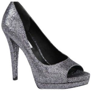 Vera Wang Sparkly Silver Open Toe Pumps